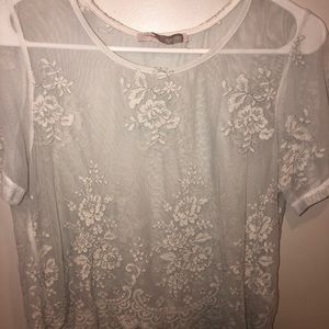 Blue lace mesh short sleeve shirt